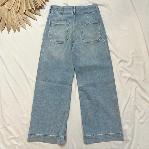 Anthropologie Maeve The Colette Sparkle Rhinestone Wide Leg Cropped Jeans 27 - Picture 8 of 9